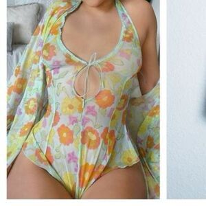 Savage X Fenty Free Spirit Floral Mesh Teddy Orange Size Medium